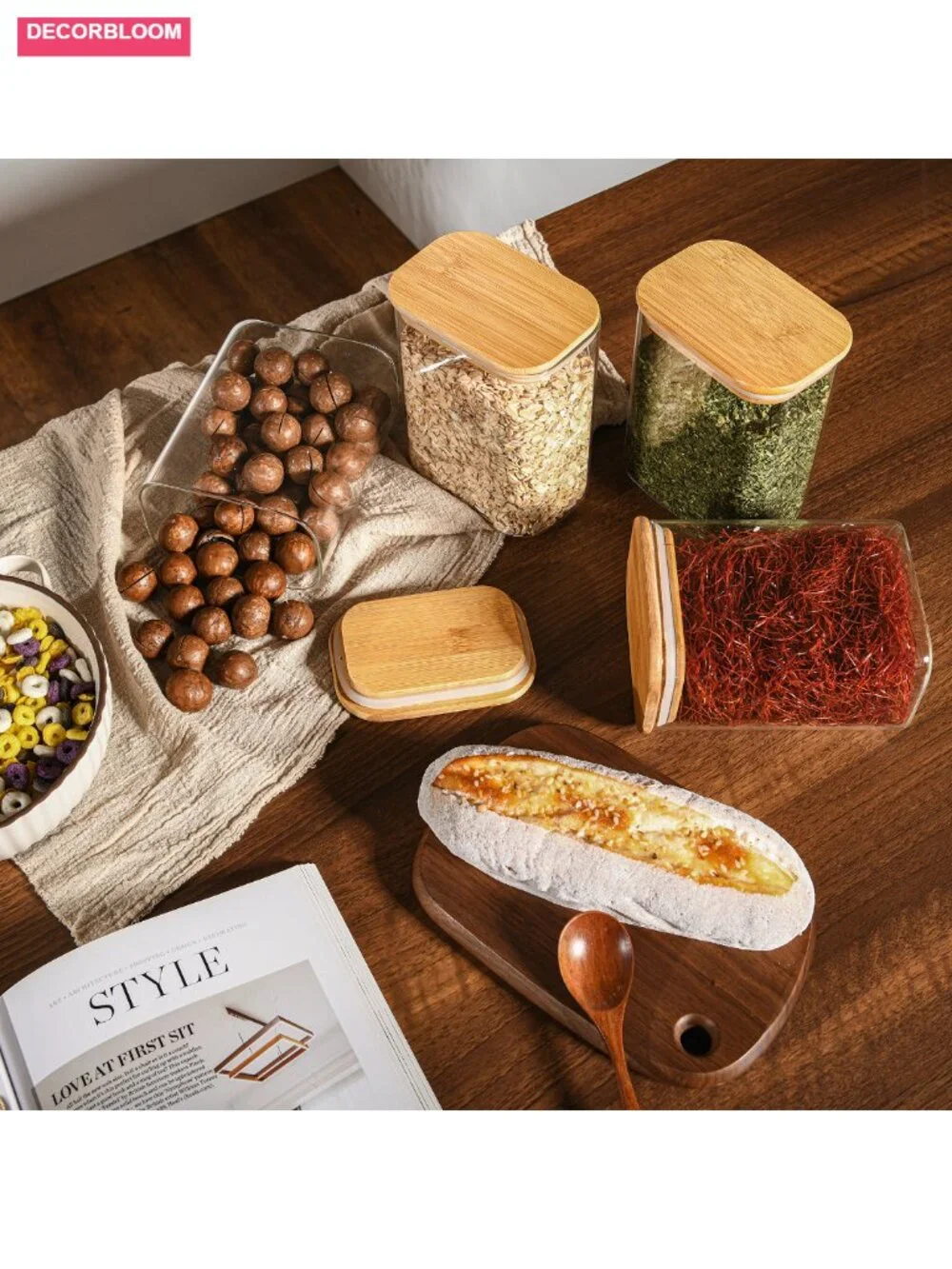 37oz Rectangle Airtight Glass Storage Containers with Bamboo Lids Set of 4
